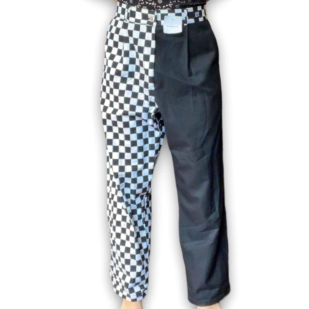 LTT Love too True Splice Black and White punk rock emo Checkered Print Trouser